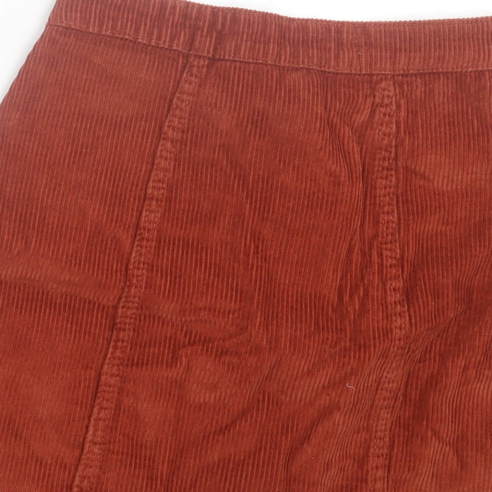 Denim & Co. Womens Brown Cotton A-Line Skirt Size 4 Button