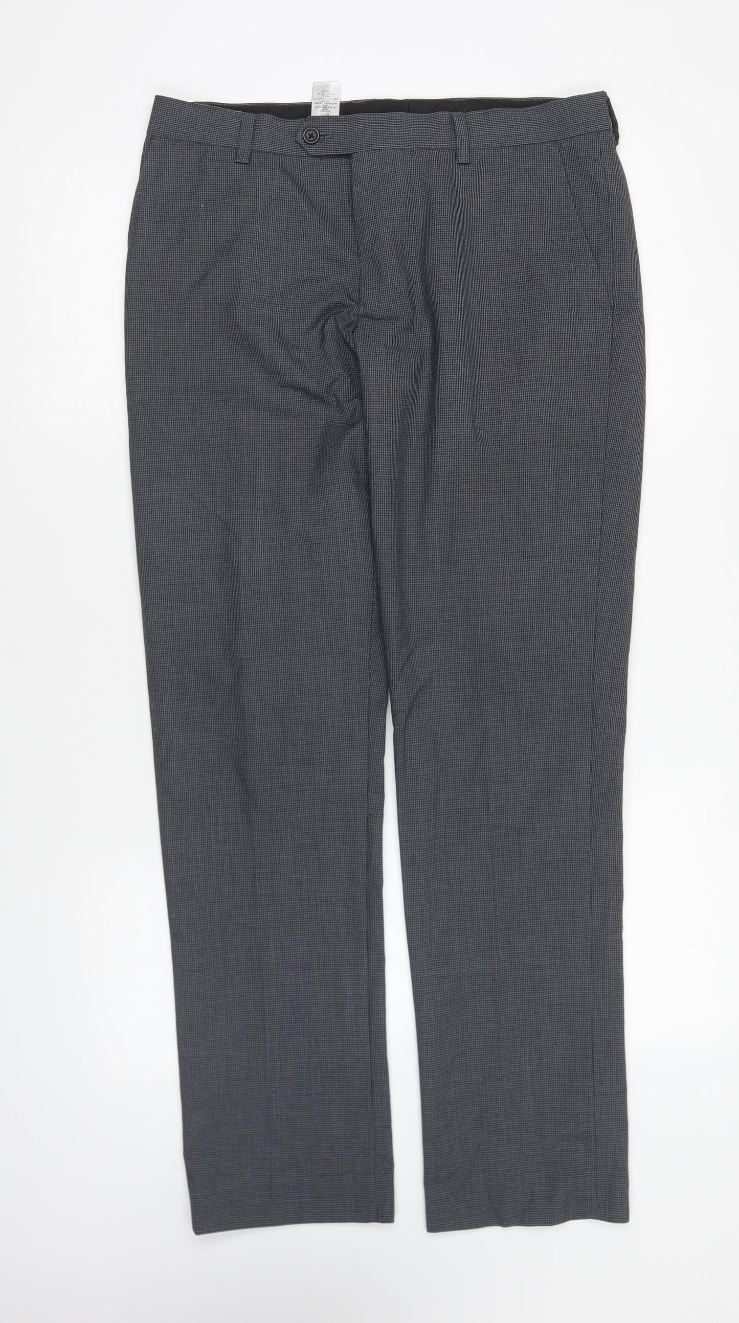 NEXT Womens Grey Check Polyester Trousers Size 32 in L31 in Regular Button