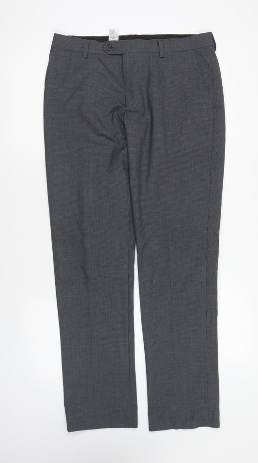 NEXT Womens Grey Check Polyester Trousers Size 32 in L31 in Regular Button