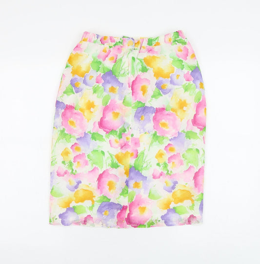 Mary West Womens White Floral Polyester Straight & Pencil Skirt Size 14 Zip