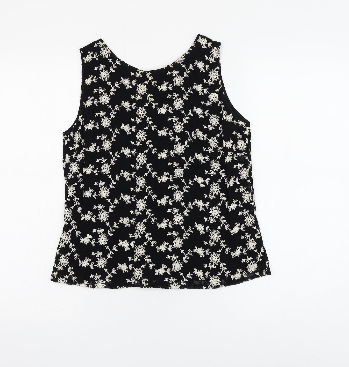 Kaliko Womens Black Floral Viscose Basic Blouse Size 10 Round Neck