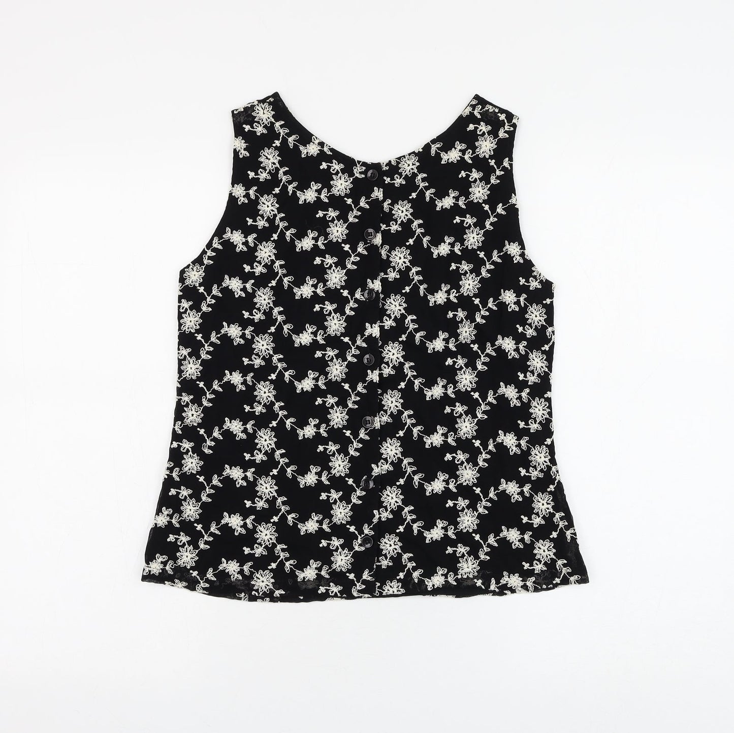 Kaliko Womens Black Floral Viscose Basic Blouse Size 10 Round Neck