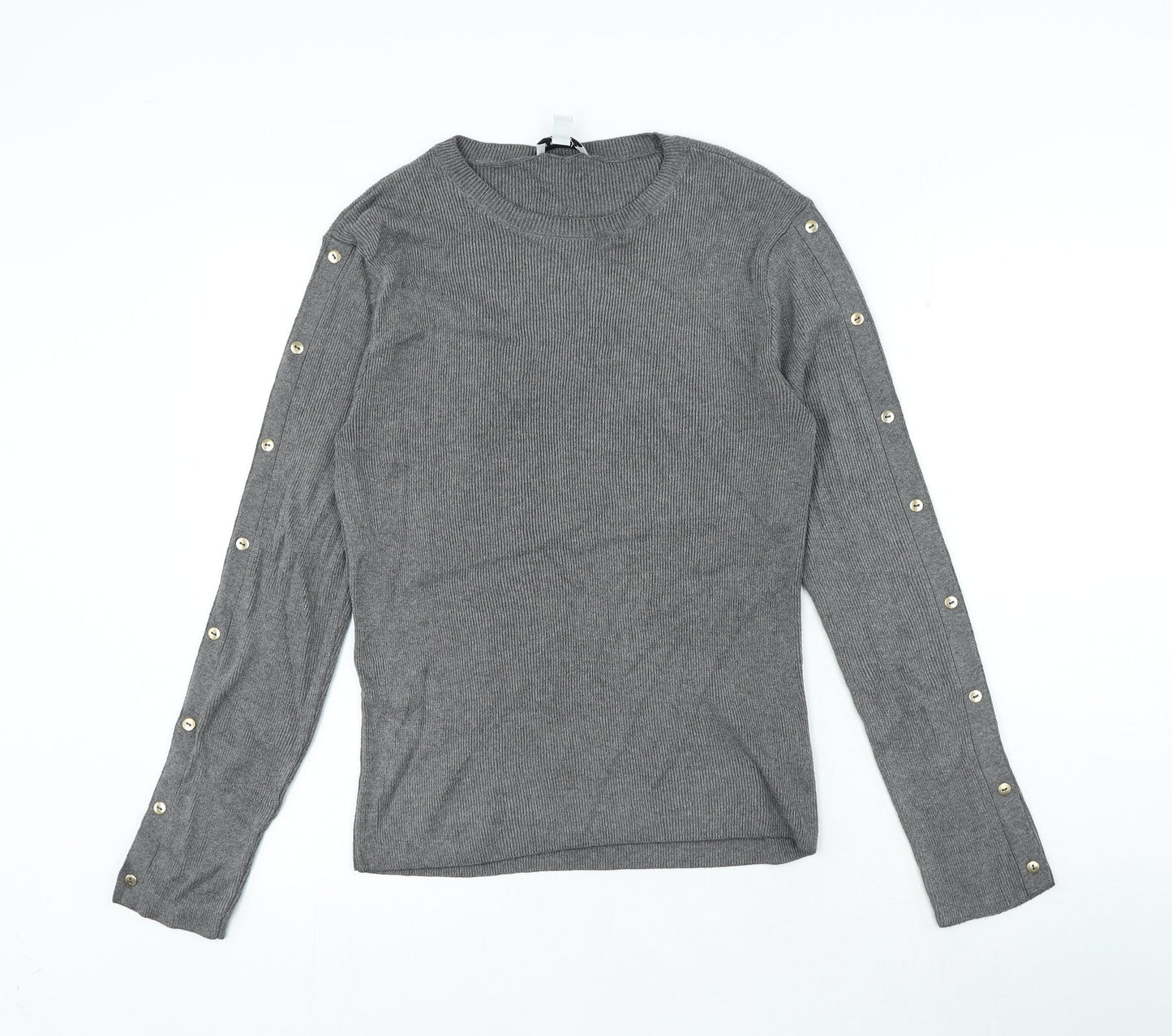 Topshop Womens Grey Round Neck Acrylic Pullover Jumper Size L