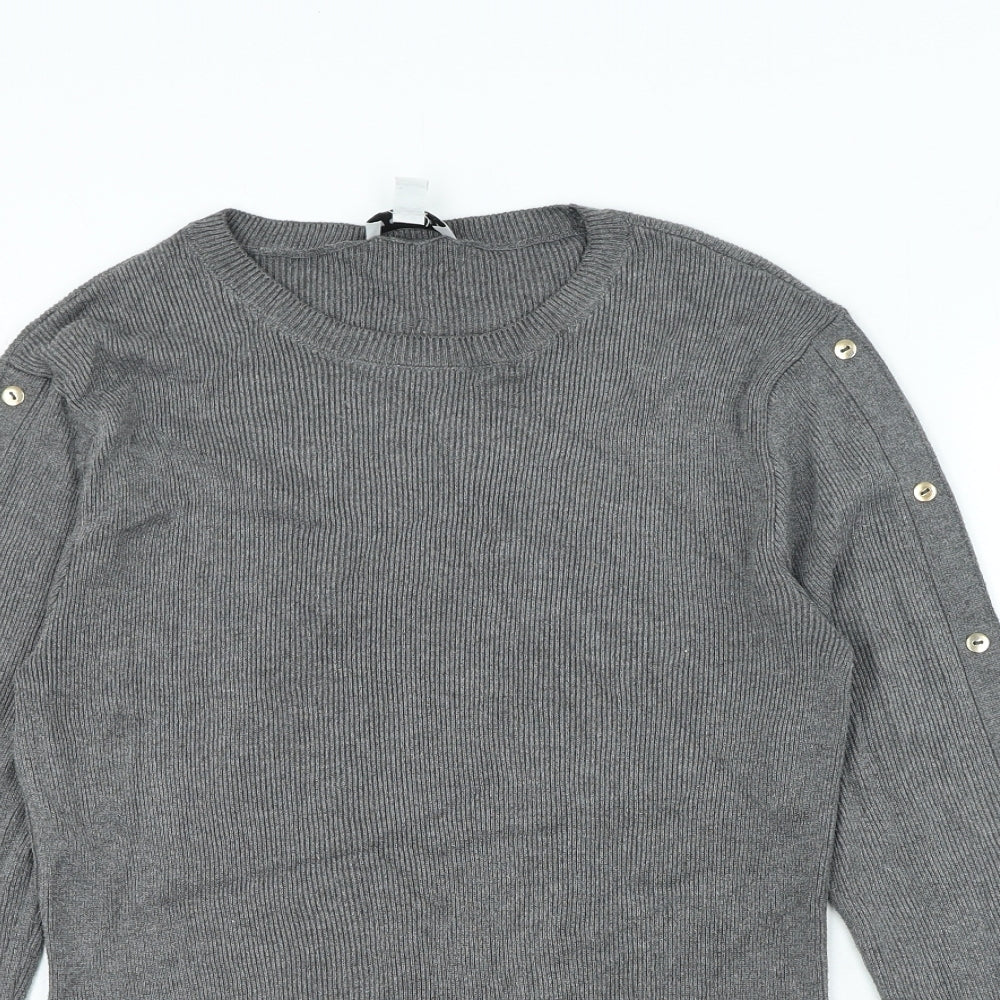Topshop Womens Grey Round Neck Acrylic Pullover Jumper Size L