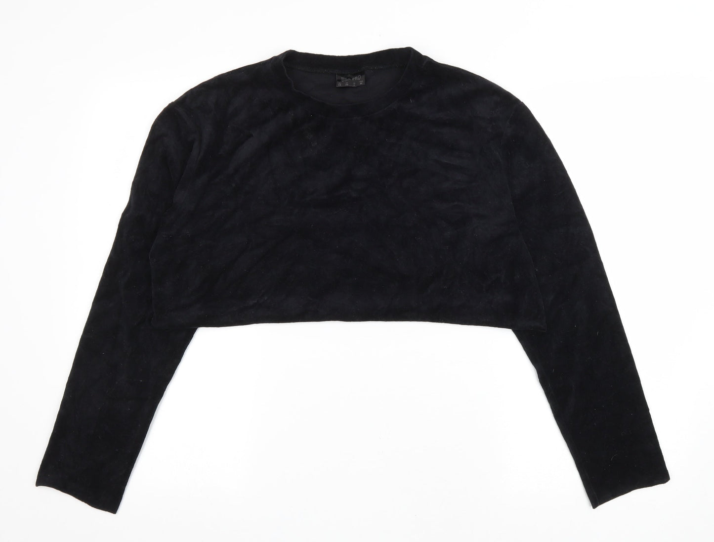 USA Pro Womens Black Cotton Pullover Sweatshirt Size 10 Pullover - Cropped