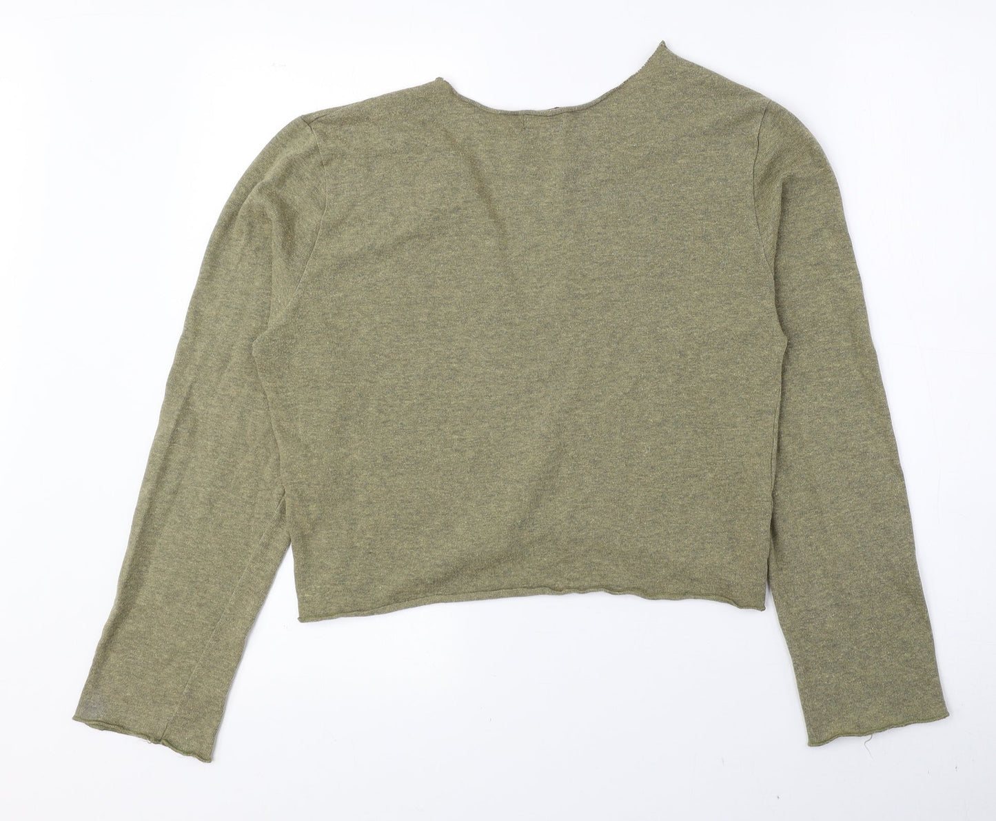 Vide Bula Womens Green V-Neck Cotton Pullover Jumper Size M - Cropped