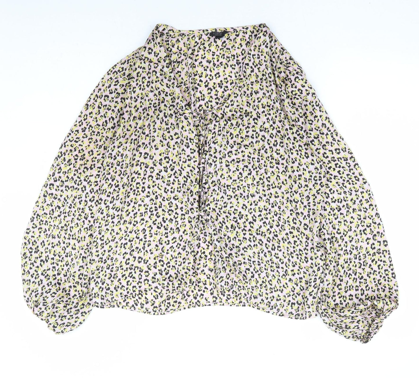 Topshop Womens Multicoloured Animal Print Polyester Basic Blouse Size 10 V-Neck - Leopard Print