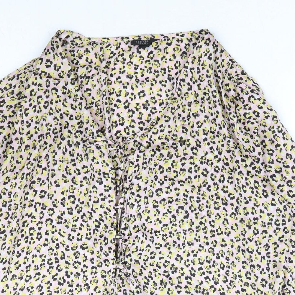 Topshop Womens Multicoloured Animal Print Polyester Basic Blouse Size 10 V-Neck - Leopard Print