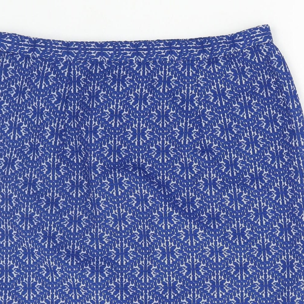 Preworn Womens Blue Geometric Polyester A-Line Skirt Size 36 in
