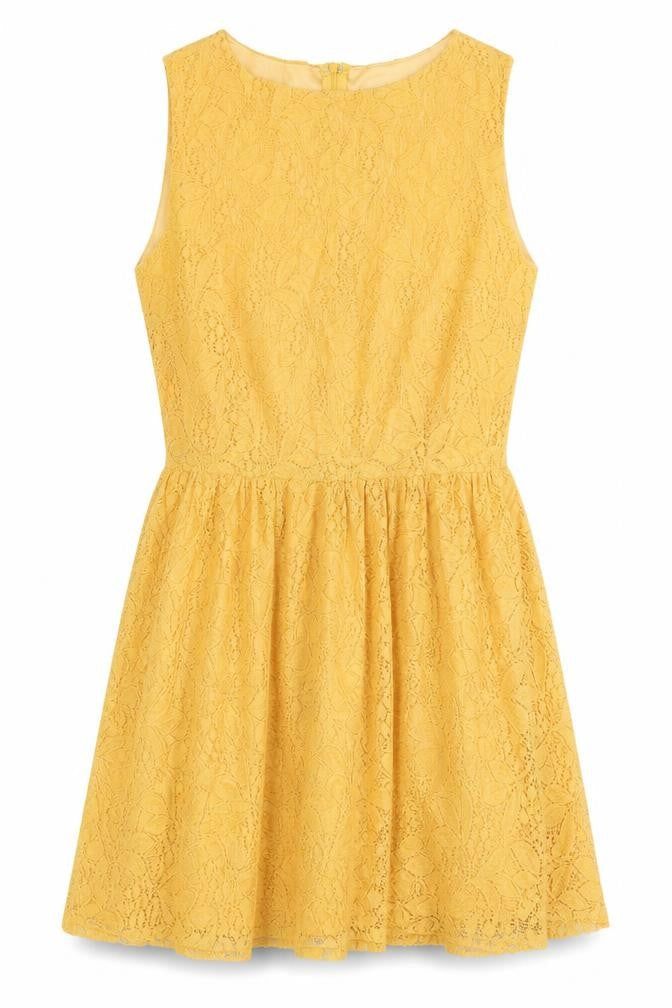 Affair Womens Yellow Polyamide Skater Dress Size 12 Round Neck Zip
