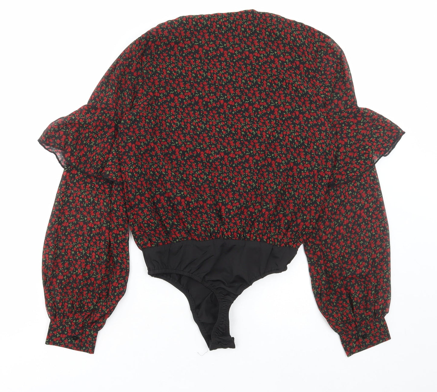 Missguided Womens Black Floral Polyester Bodysuit One-Piece Size 8 Pullover