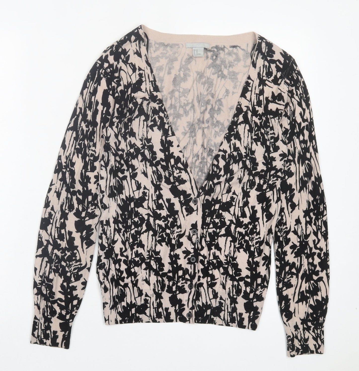 H&M Womens Black V-Neck Geometric Cotton Cardigan Jumper Size XS