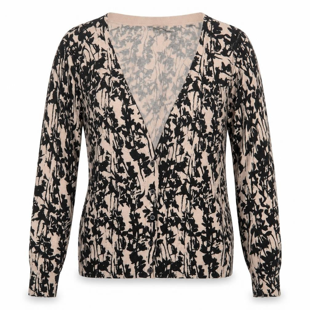 H&M Womens Black V-Neck Geometric Cotton Cardigan Jumper Size XS