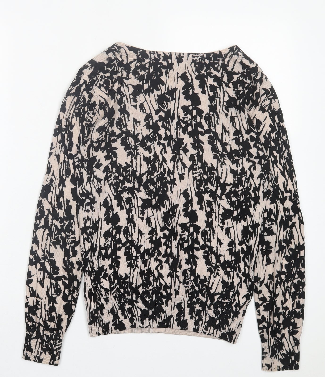 H&M Womens Black V-Neck Geometric Cotton Cardigan Jumper Size XS