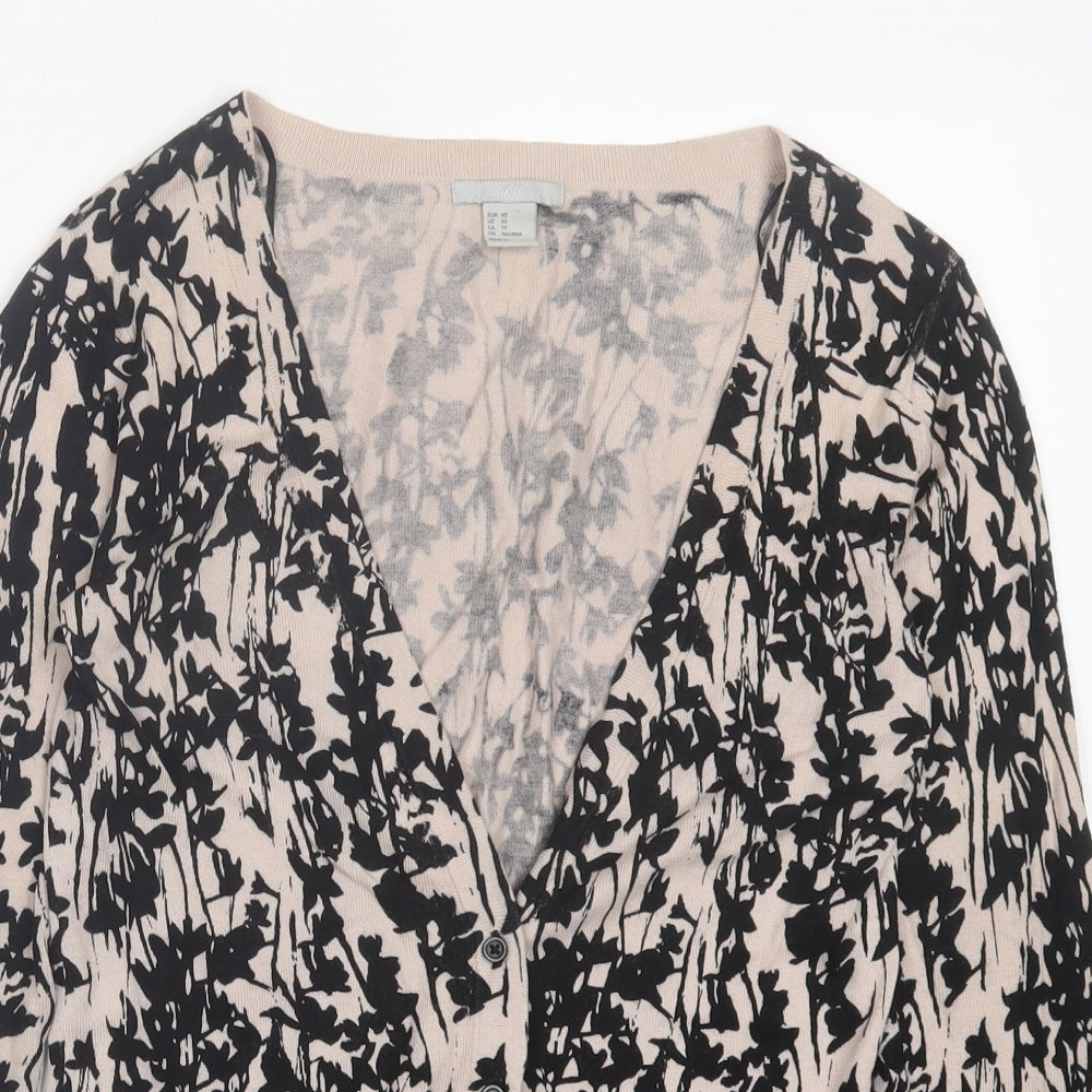 H&M Womens Black V-Neck Geometric Cotton Cardigan Jumper Size XS