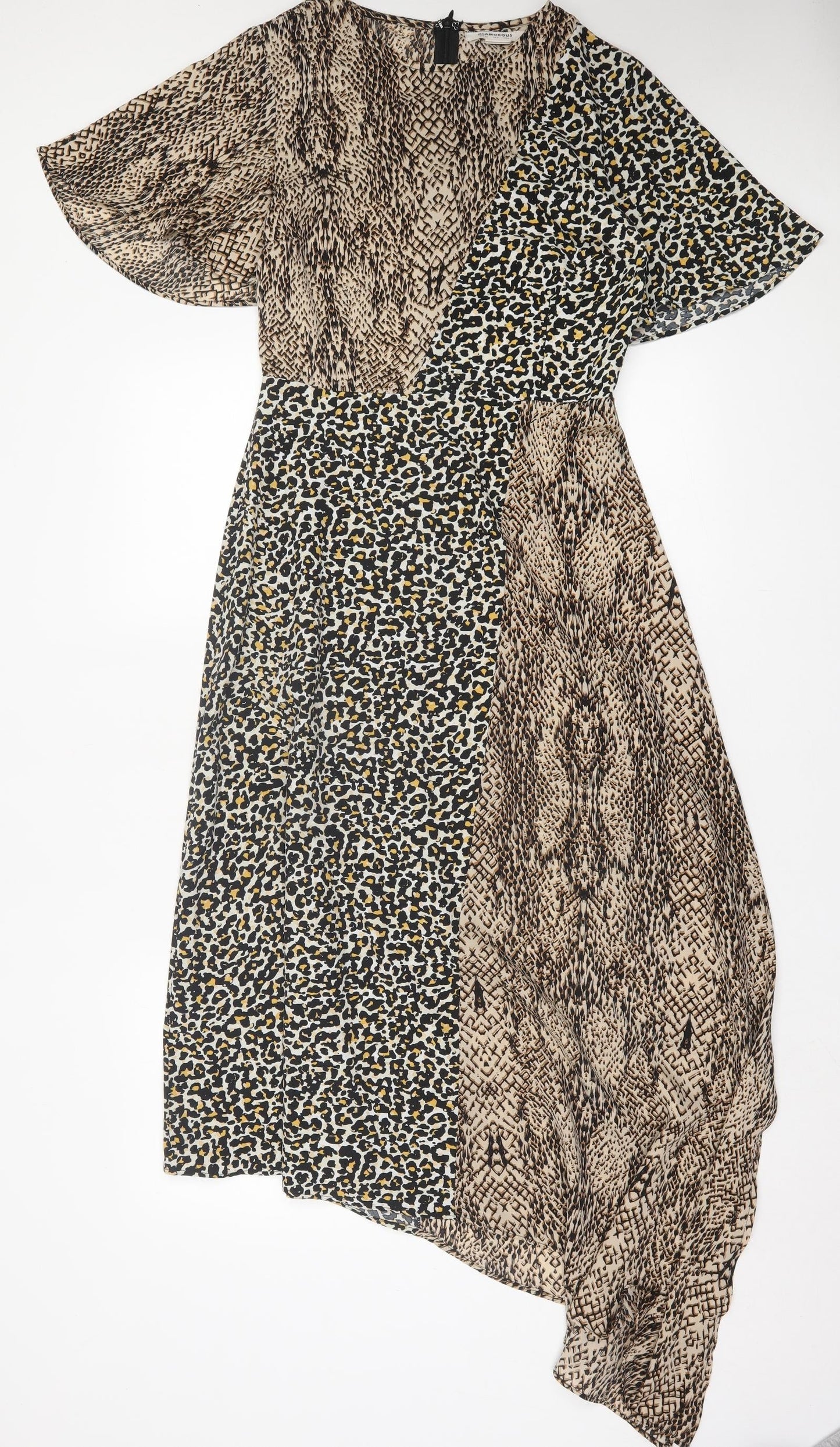 Glamorous Womens Brown Animal Print Polyester A-Line Size 8 Crew Neck Zip