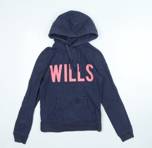 Jack Wills Womens Blue Cotton Pullover Hoodie Size 8 Magnetic
