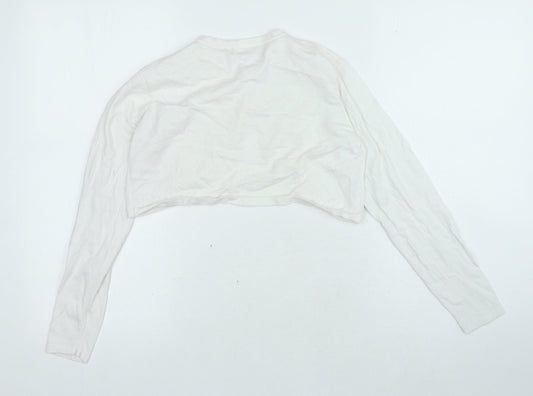 NEXT Girls White Round Neck Houndstooth Cotton Cardigan Jumper