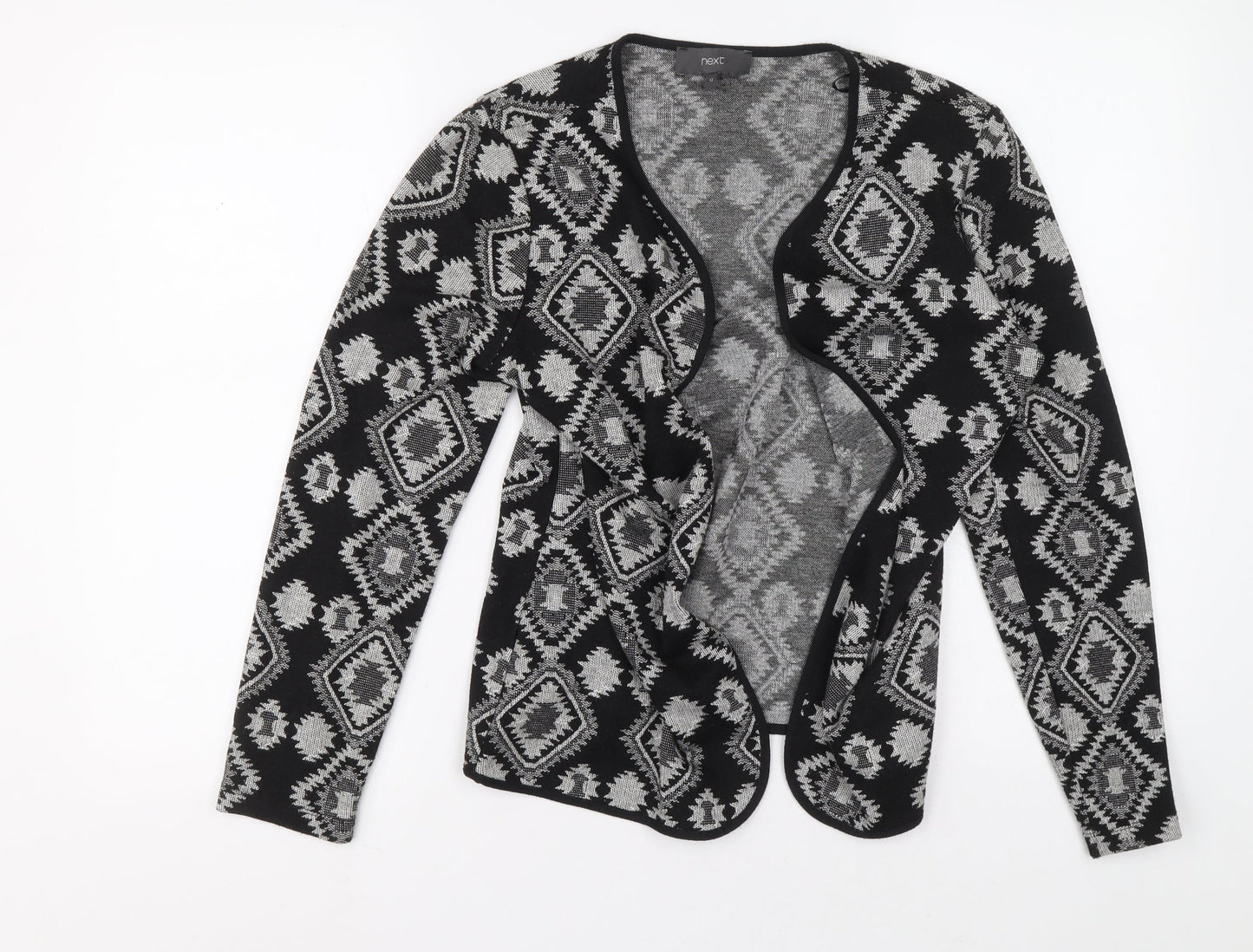 NEXT Womens Black Geometric Polyester Cardigan Jumper Size 12
