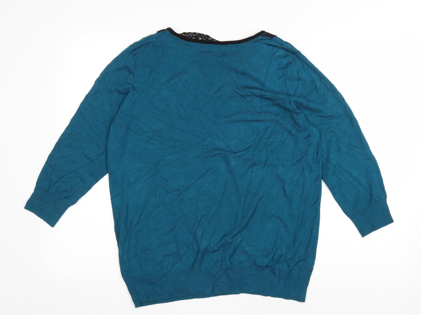 Preworn Womens Blue Round Neck Viscose Pullover Jumper Size 16 - Lace Collar