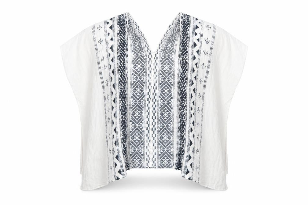 Steve Madden Womens White V-Neck Geometric Rayon Cape Jumper One Size