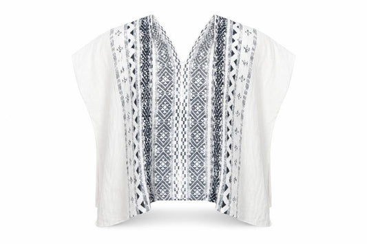 Steve Madden Womens White V-Neck Geometric Rayon Cape Jumper One Size