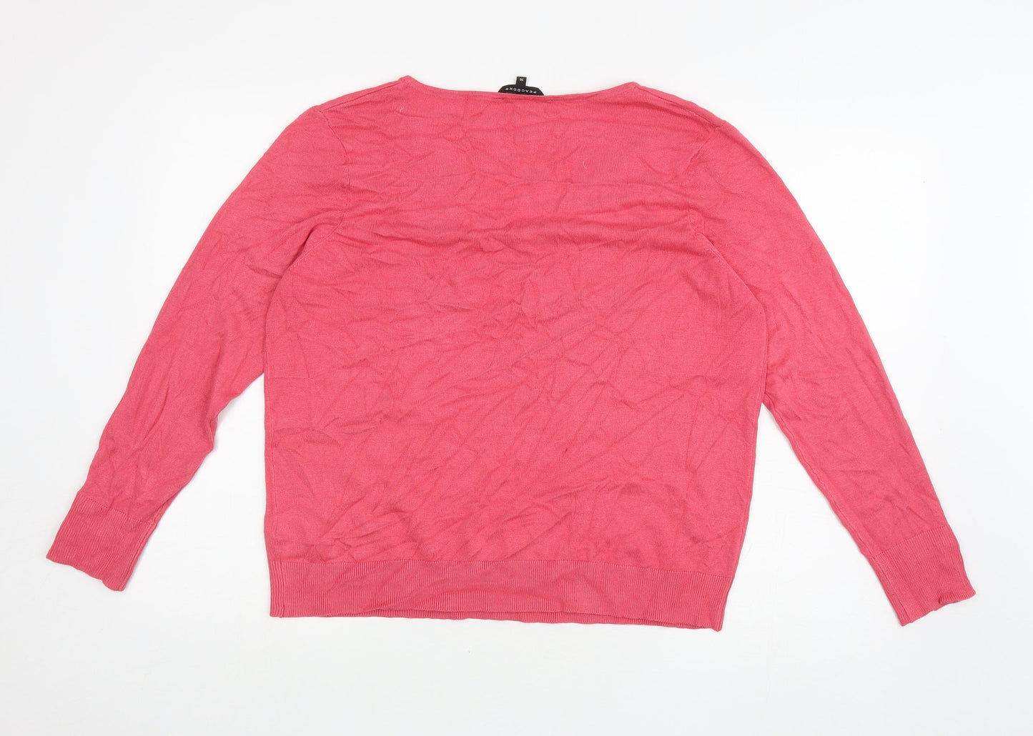 Peacocks Womens Pink V-Neck Viscose Pullover Jumper Size 16 - Buttons on sleeve
