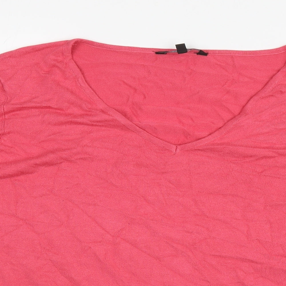 Peacocks Womens Pink V-Neck Viscose Pullover Jumper Size 16 - Buttons on sleeve