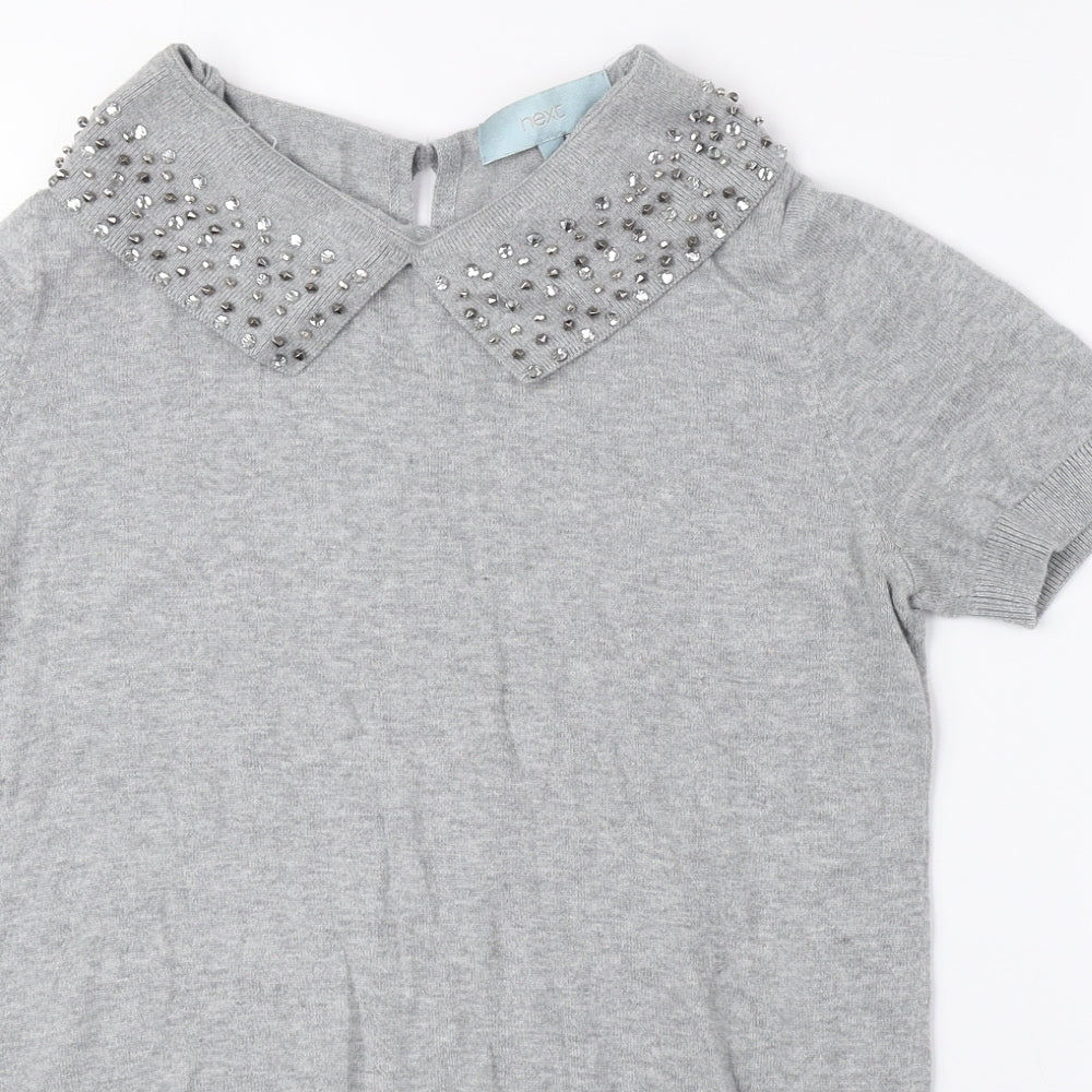 NEXT Womens Grey Scoop Neck Cotton Pullover Jumper Size 10