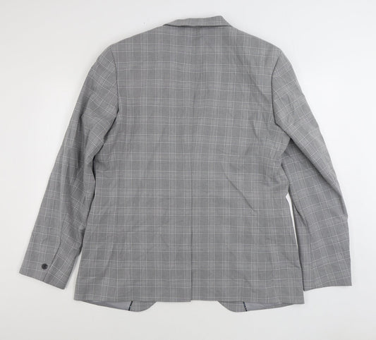 Marks and Spencer Mens Grey Plaid Polyester Jacket Suit Jacket Size 44