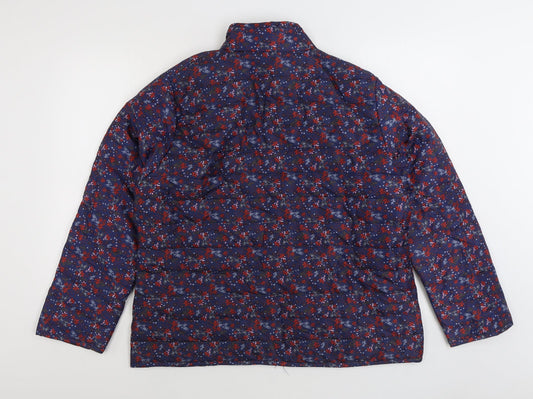 Anne De Lancay Womens Blue Floral Quilted Coat Size L Zip