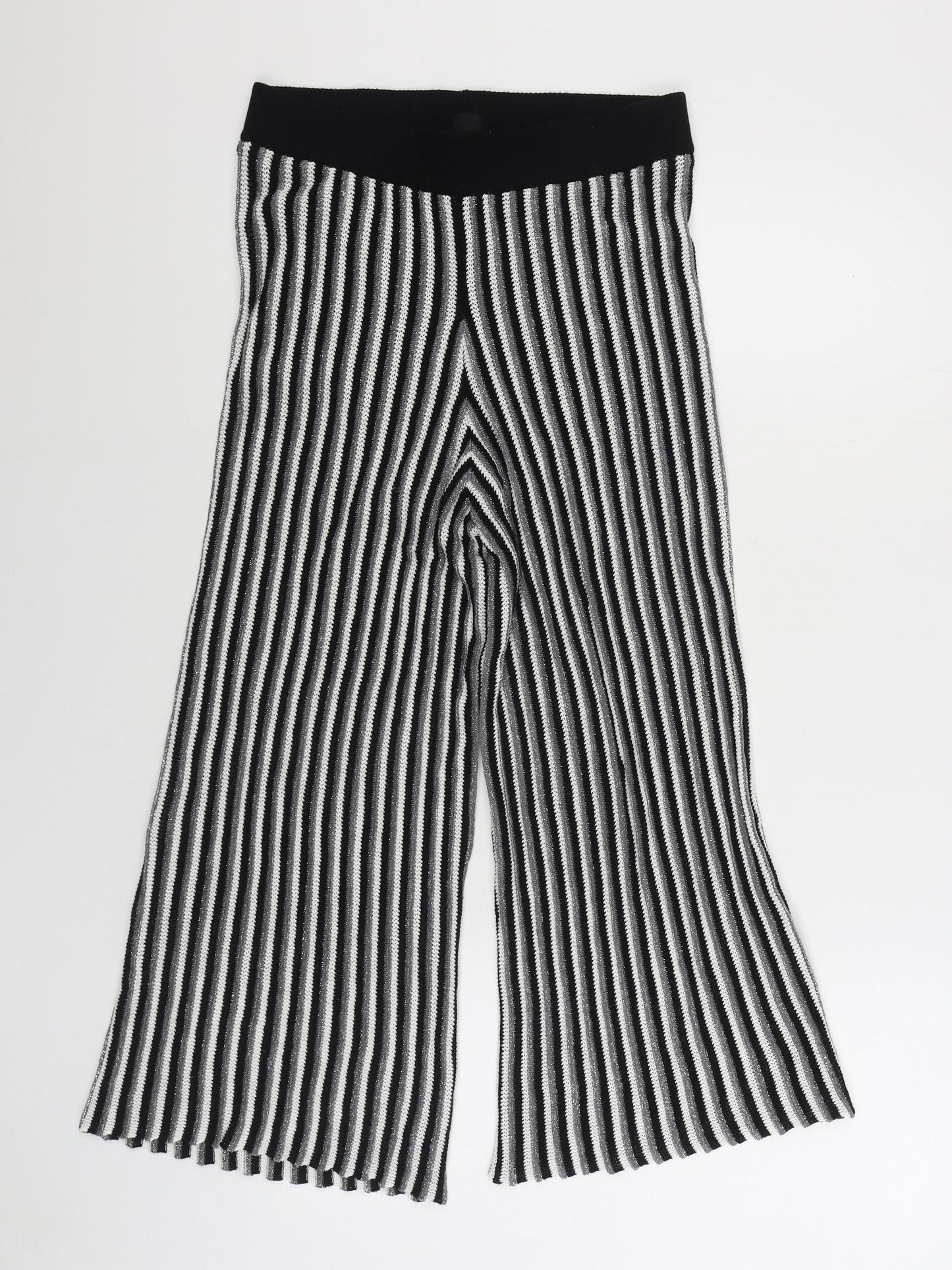 River Island Womens Black Striped Viscose Jogger Trousers Size 14 L25 in Regular