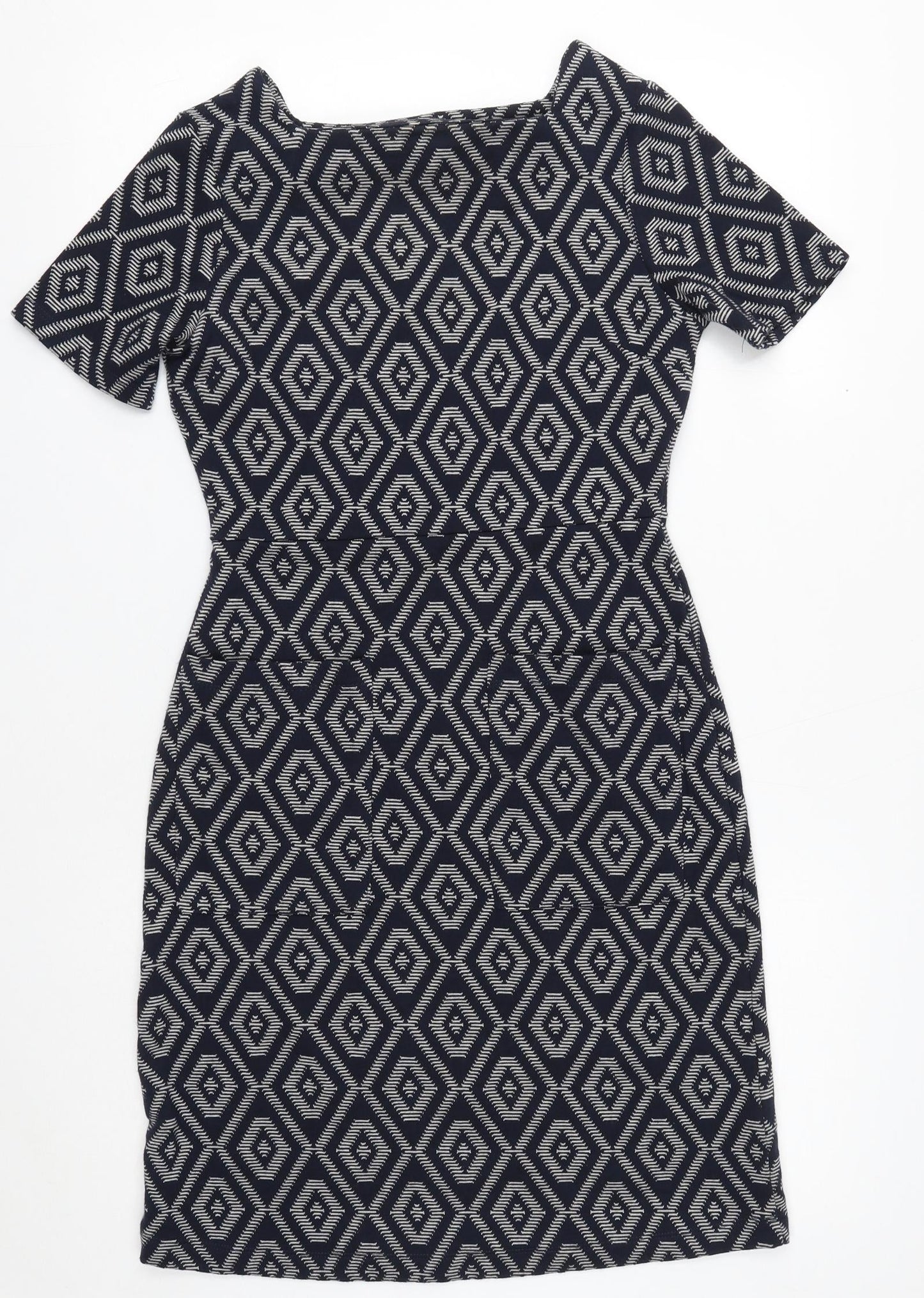 NEXT Womens Blue Geometric Polyester Sheath Size 6 Round Neck Pullover