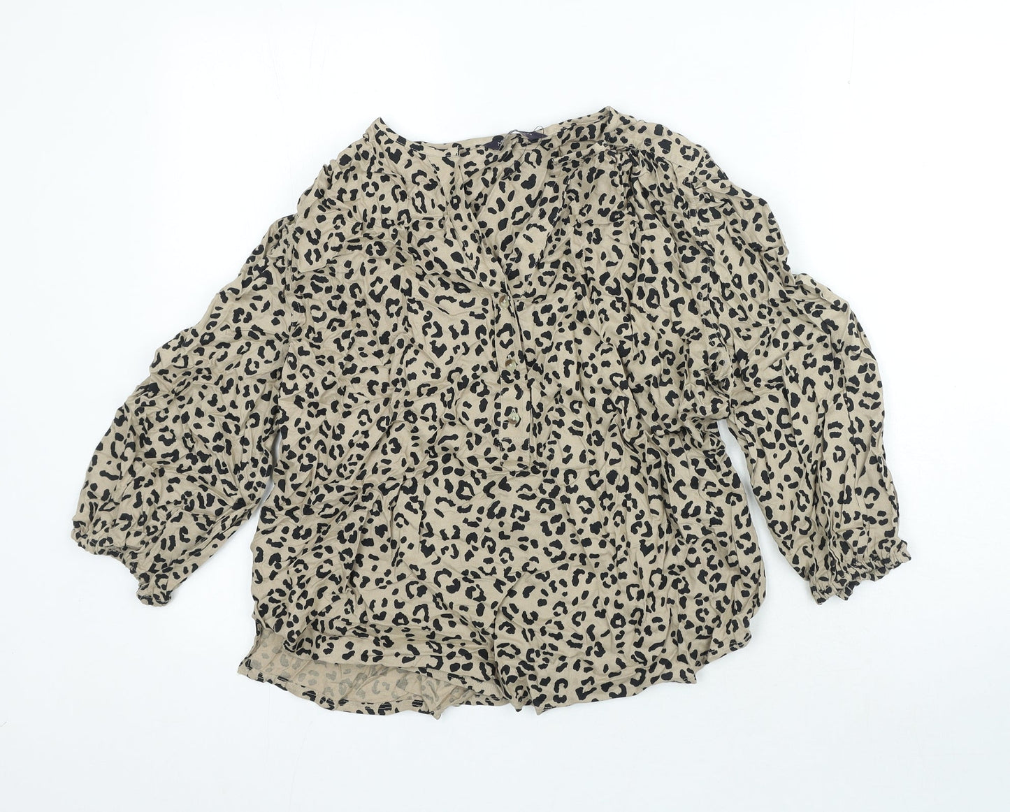 Marks and Spencer Womens Black Animal Print Viscose Basic Blouse Size 10 V-Neck