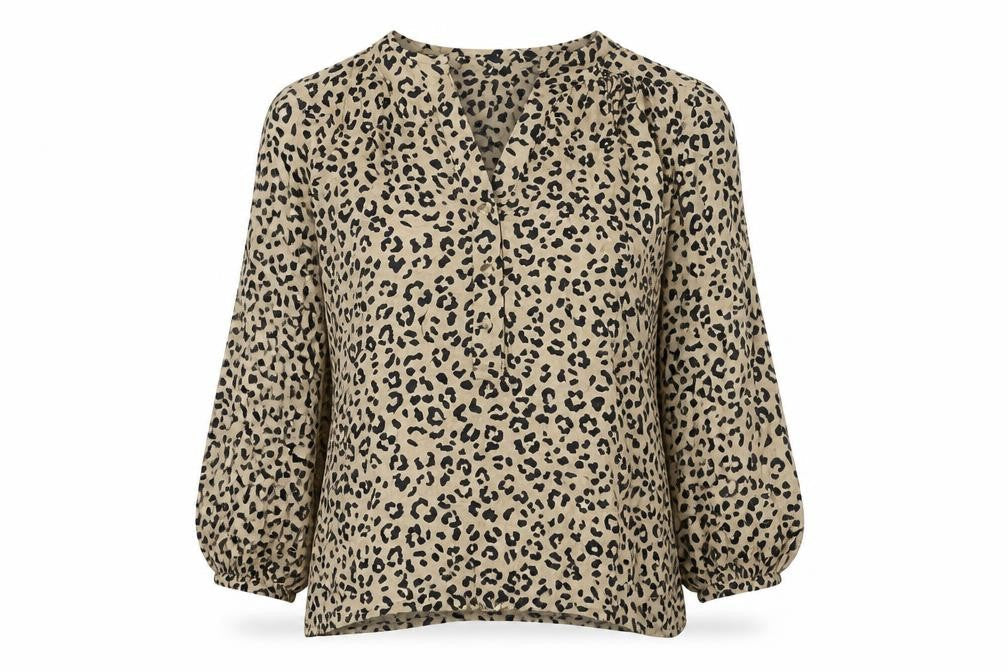 Marks and Spencer Womens Black Animal Print Viscose Basic Blouse Size 10 V-Neck