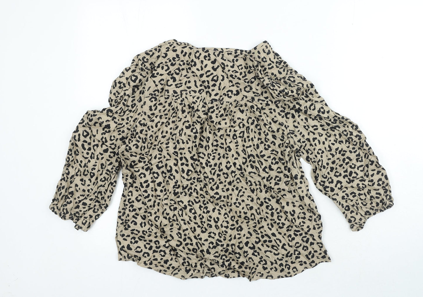 Marks and Spencer Womens Black Animal Print Viscose Basic Blouse Size 10 V-Neck