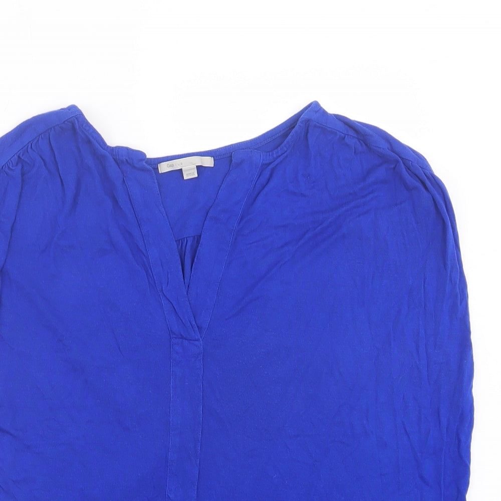 Gap Womens Blue Viscose Basic T-Shirt Size L V-Neck