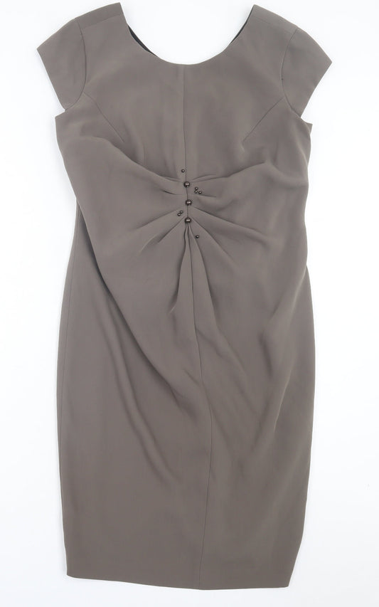 Idem Womens Grey Polyester Sheath Size 12 Scoop Neck Zip