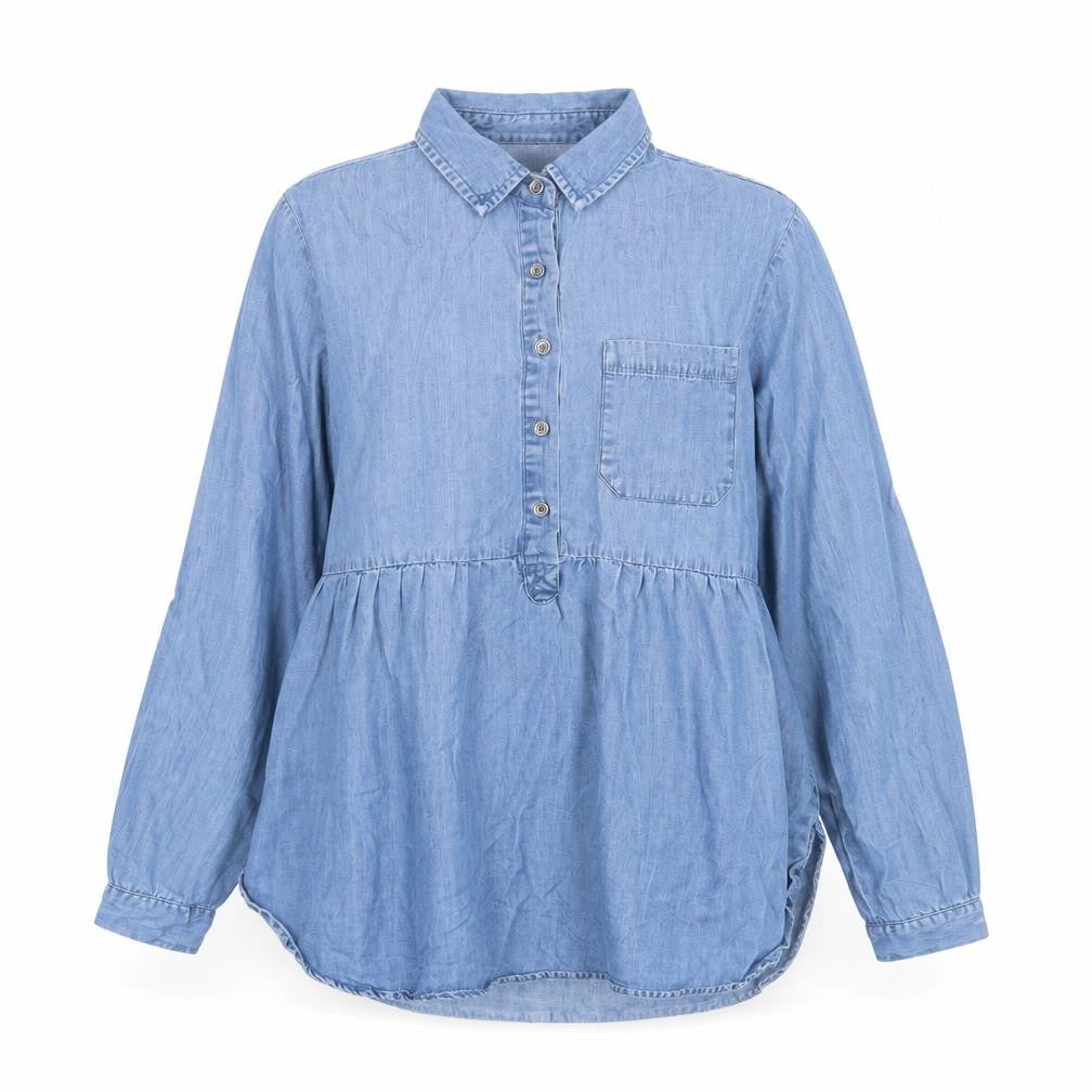 Falmer Heritage Womens Blue Lyocell Basic Blouse Size 10 Collared - Pocket Detail
