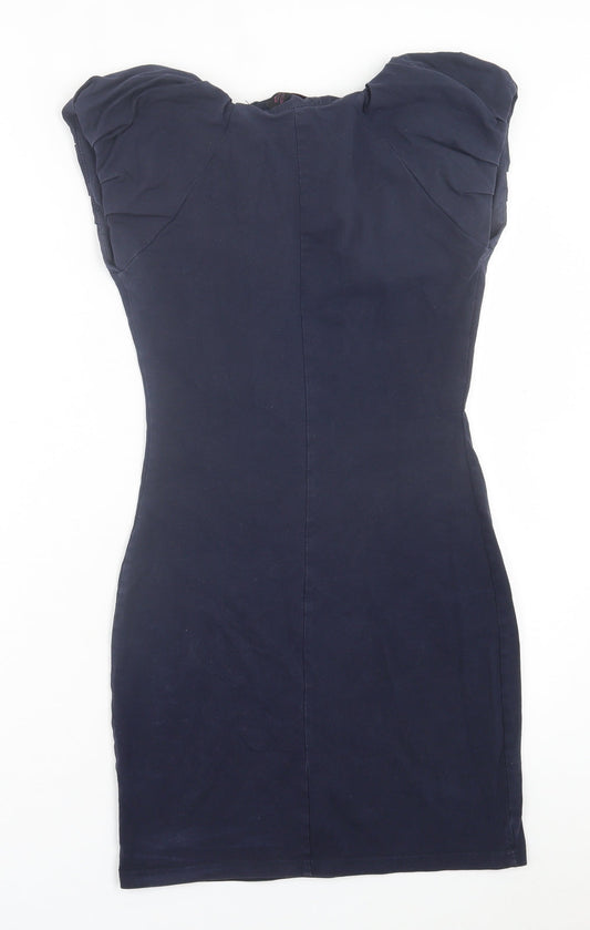 Lila Womens Blue Viscose Bodycon Size 8 Scoop Neck Pullover