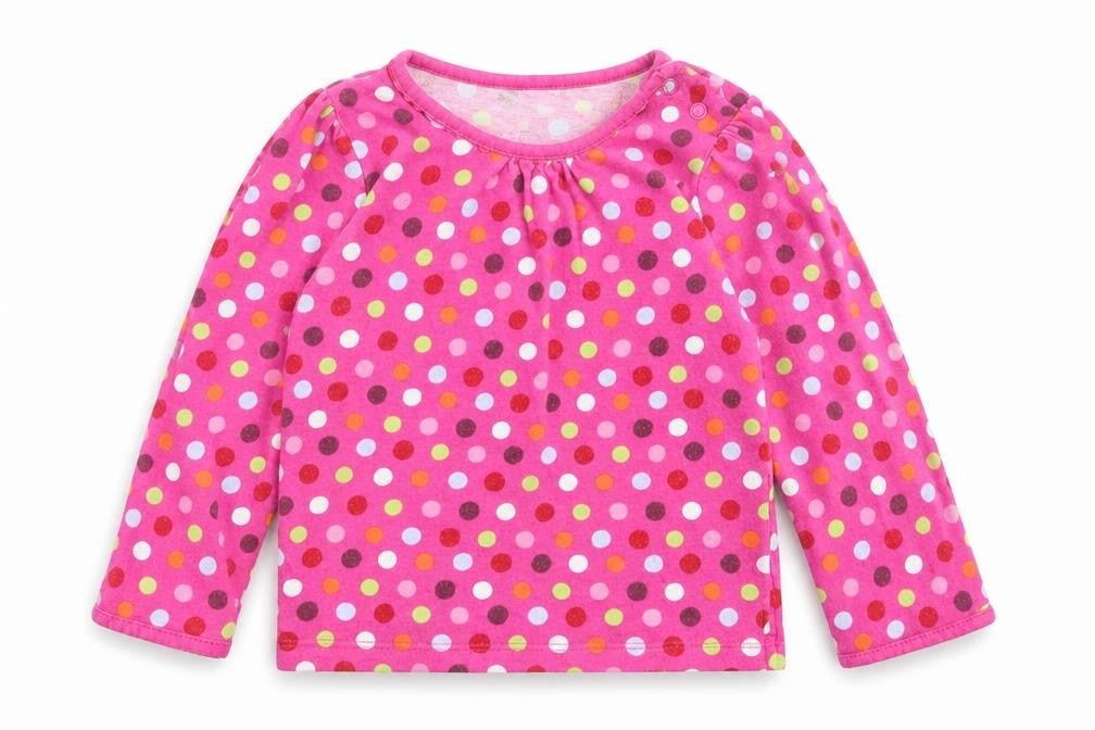 TU Girls Pink Polka Dot Cotton Basic Casual Size 2 Years Crew Neck Button