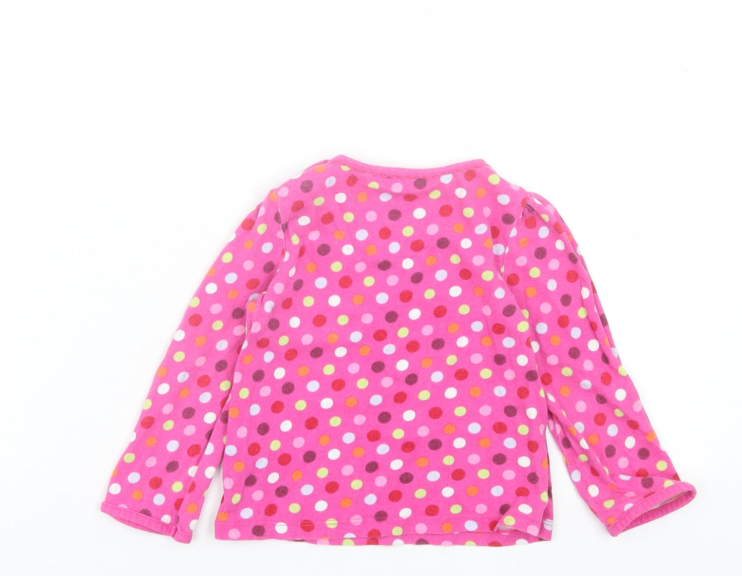 TU Girls Pink Polka Dot Cotton Basic Casual Size 2 Years Crew Neck Button