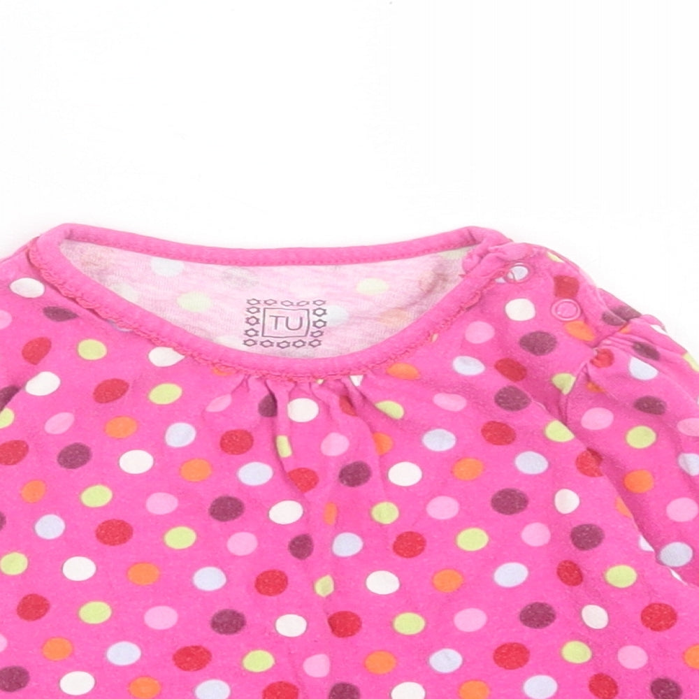 TU Girls Pink Polka Dot Cotton Basic Casual Size 2 Years Crew Neck Button