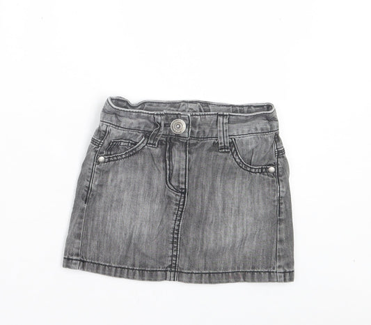 NEXT Girls Grey Cotton A-Line Skirt Size 4 Years Regular Button