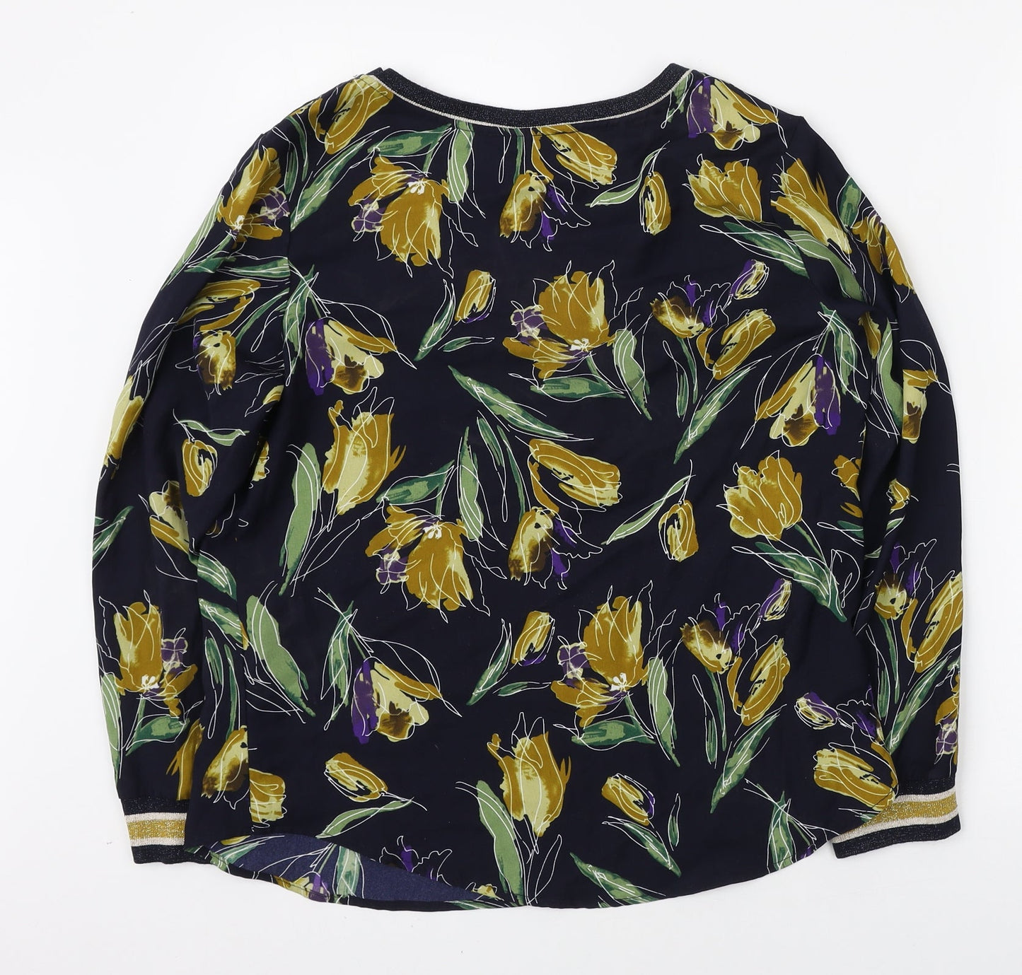 It Hippie Womens Blue Floral Polyester Basic Blouse Size M V-Neck