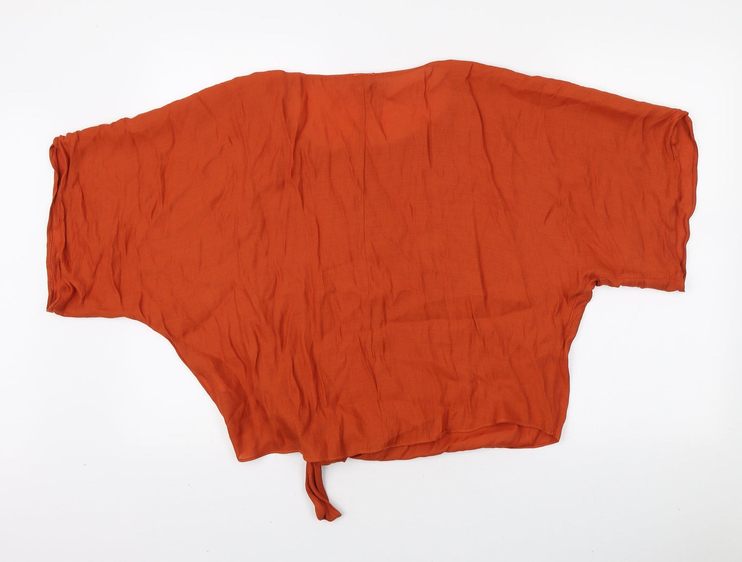River Island Womens Orange Viscose Basic T-Shirt Size S Round Neck - Tie Detail