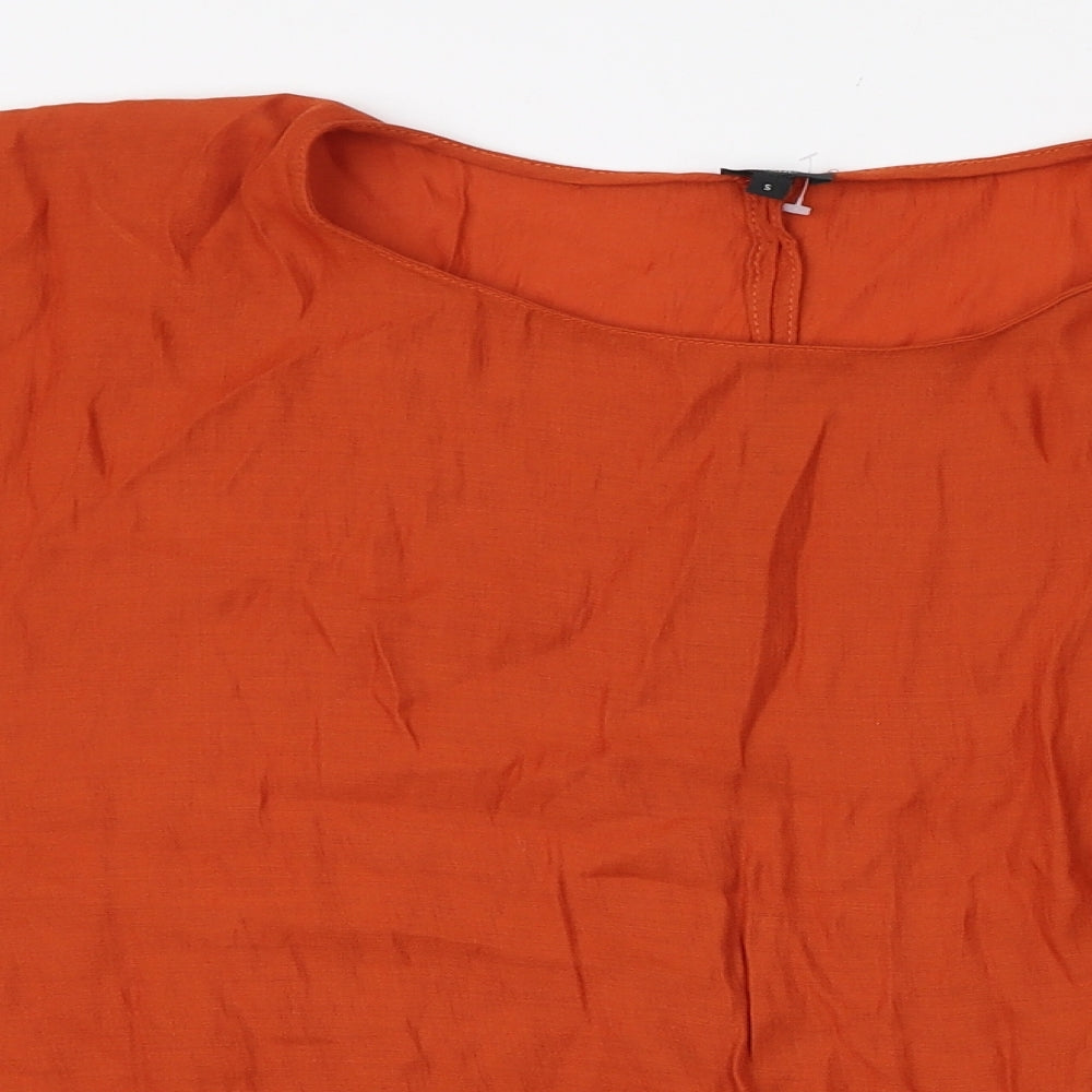 River Island Womens Orange Viscose Basic T-Shirt Size S Round Neck - Tie Detail