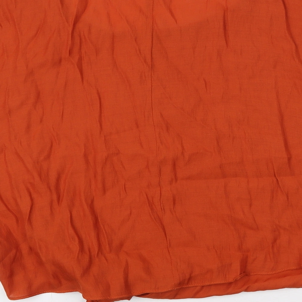 River Island Womens Orange Viscose Basic T-Shirt Size S Round Neck - Tie Detail