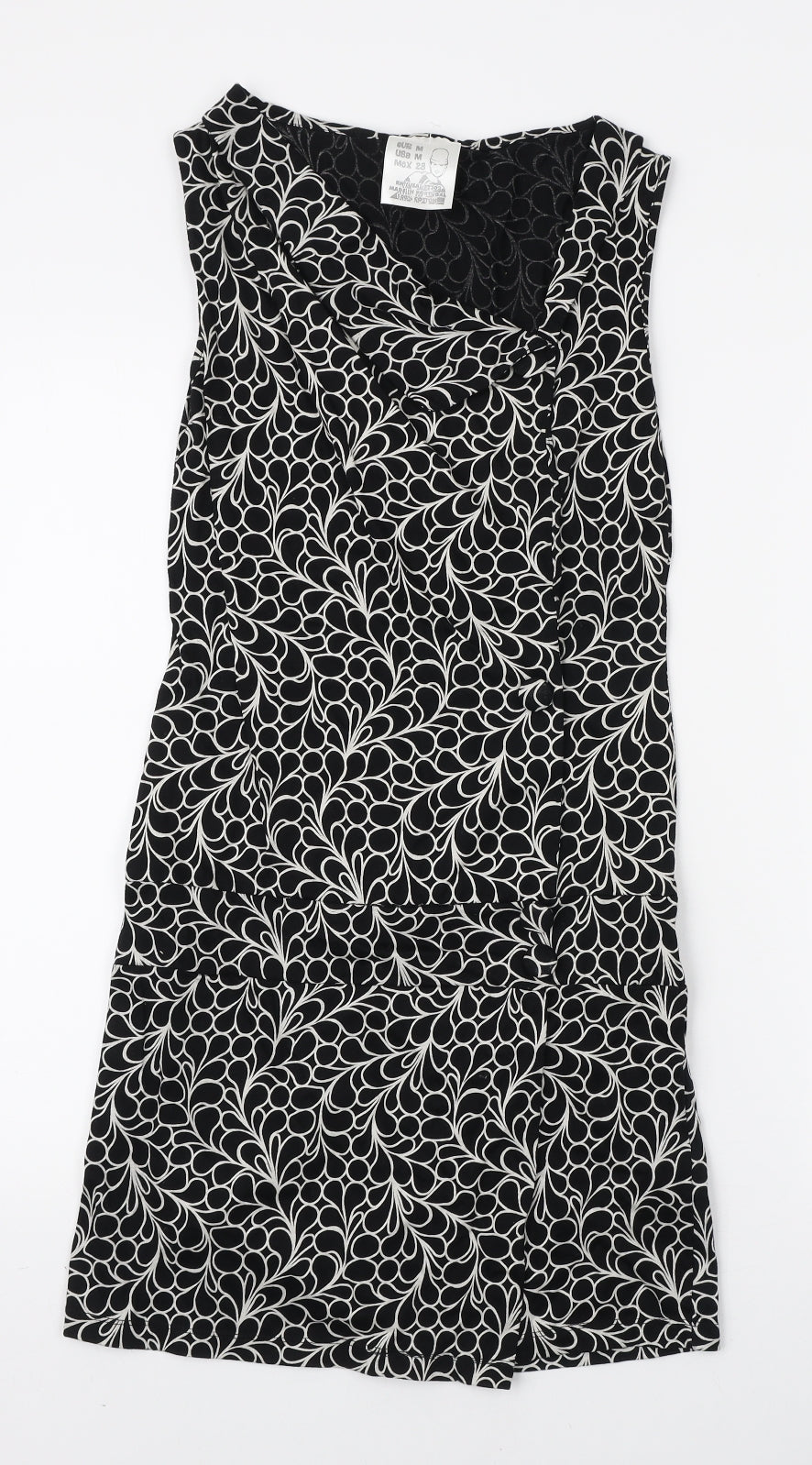 Preworn Womens Black Geometric Polyester Bodycon Size M V-Neck Pullover
