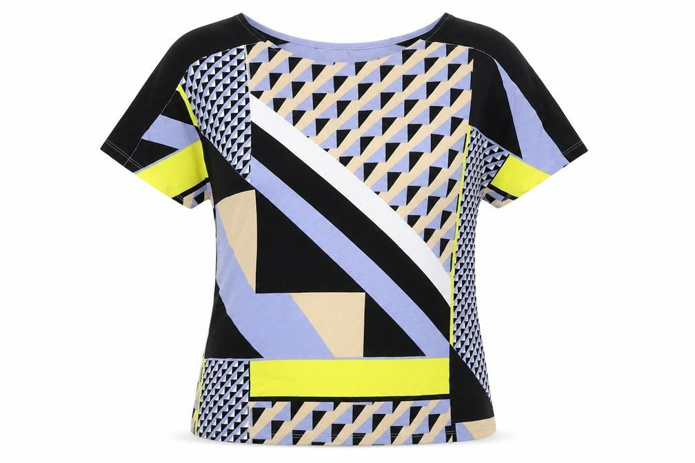 Marks and Spencer Womens Multicoloured Geometric Polyester Basic T-Shirt Size 14 Round Neck